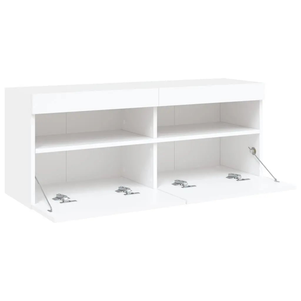 TV Wall Cabinet with RGB LED Lights White Floating Media Storage Unit