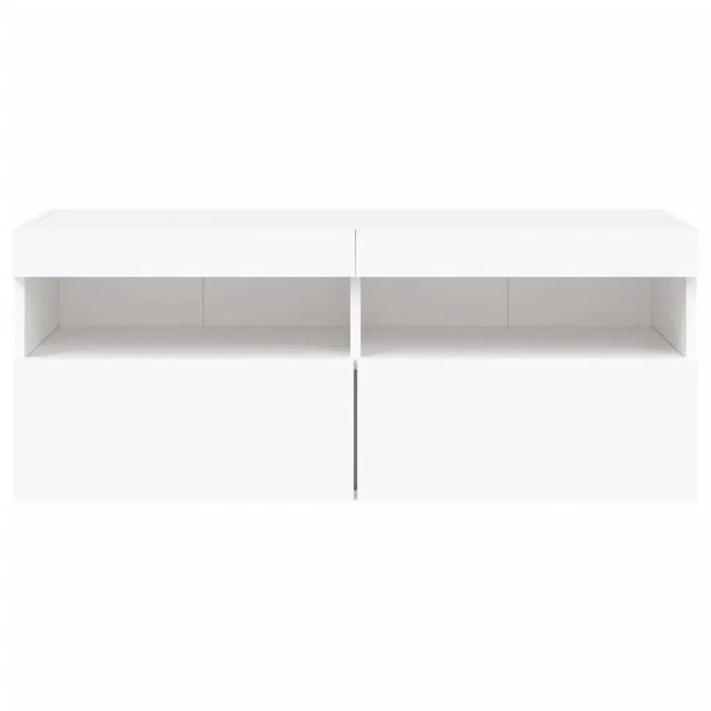 TV Wall Cabinet with RGB LED Lights White Floating Media Storage Unit