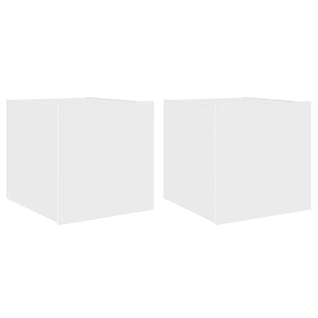TV Wall Cabinets White 2 Piece Floating Media Storage Unit with RGB LED Lights