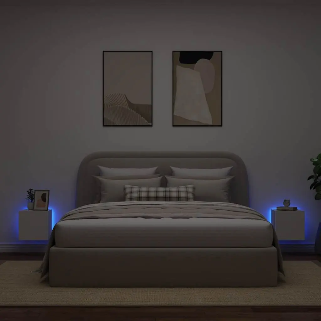 TV Wall Cabinets White 2 Piece Floating Media Storage Unit with RGB LED Lights
