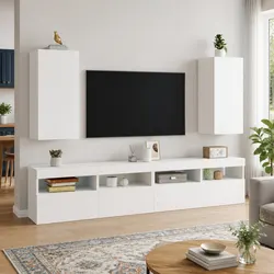 Concise White Floating TV Cabinet with RGB LED Lighting 30.5x35x70cm