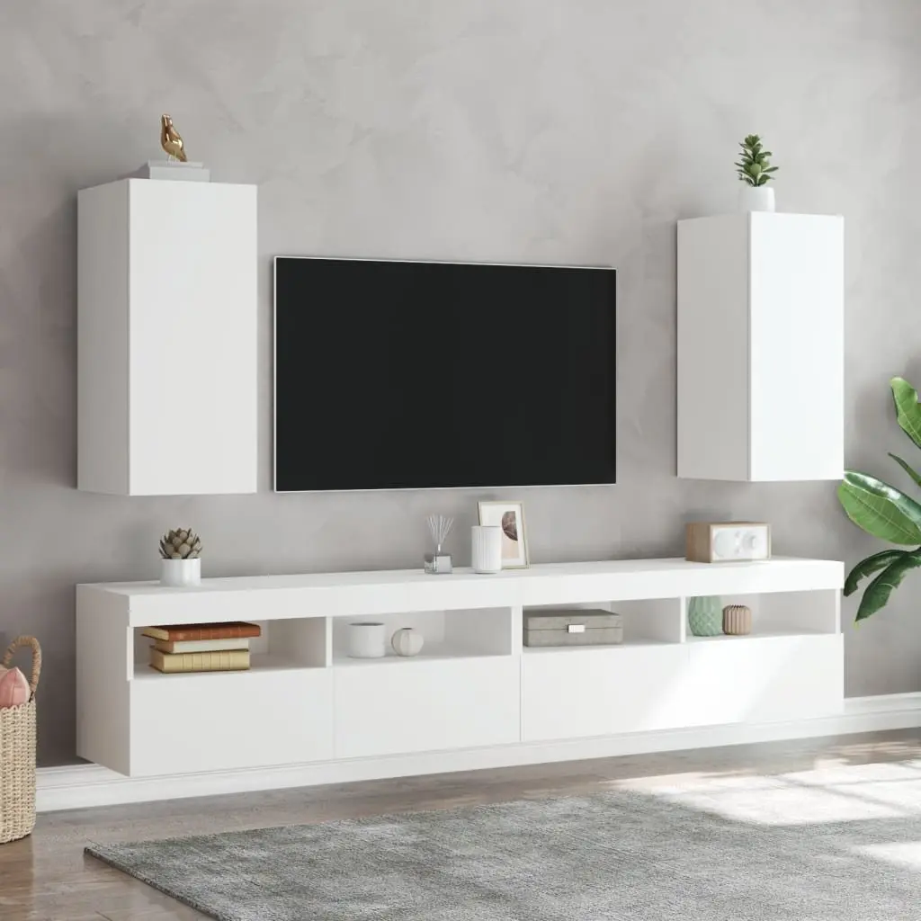 TV Wall Cabinet White 30.5x35x70cm Wall-mounted Floating Storage Unit with RGB LED Lights
