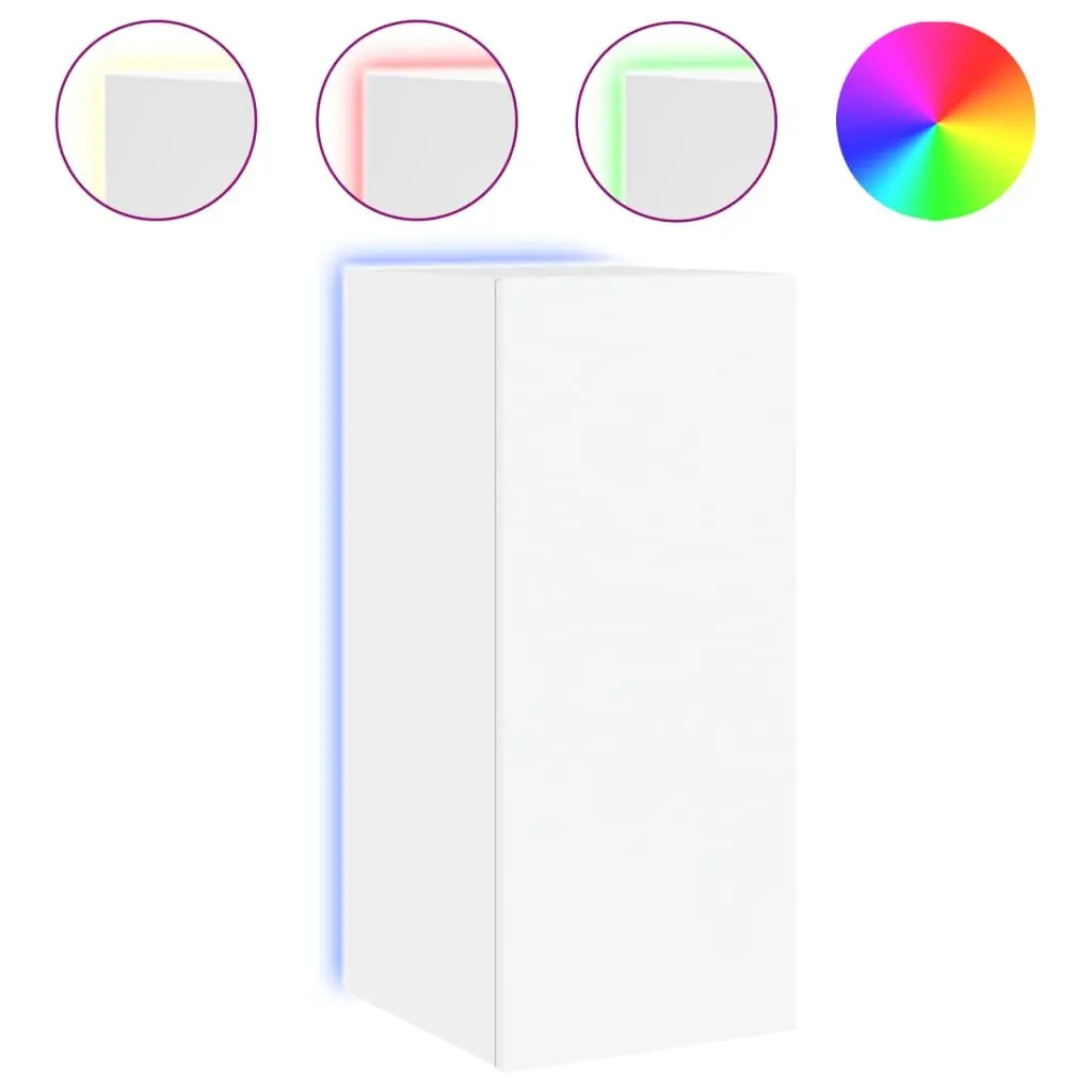 TV Wall Cabinet White 30.5x35x70cm Wall-mounted Floating Storage Unit with RGB LED Lights