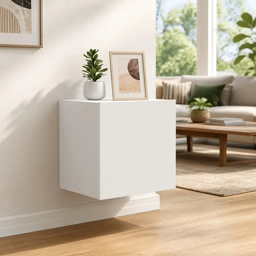 White Floating TV Cabinets with Customizable LED