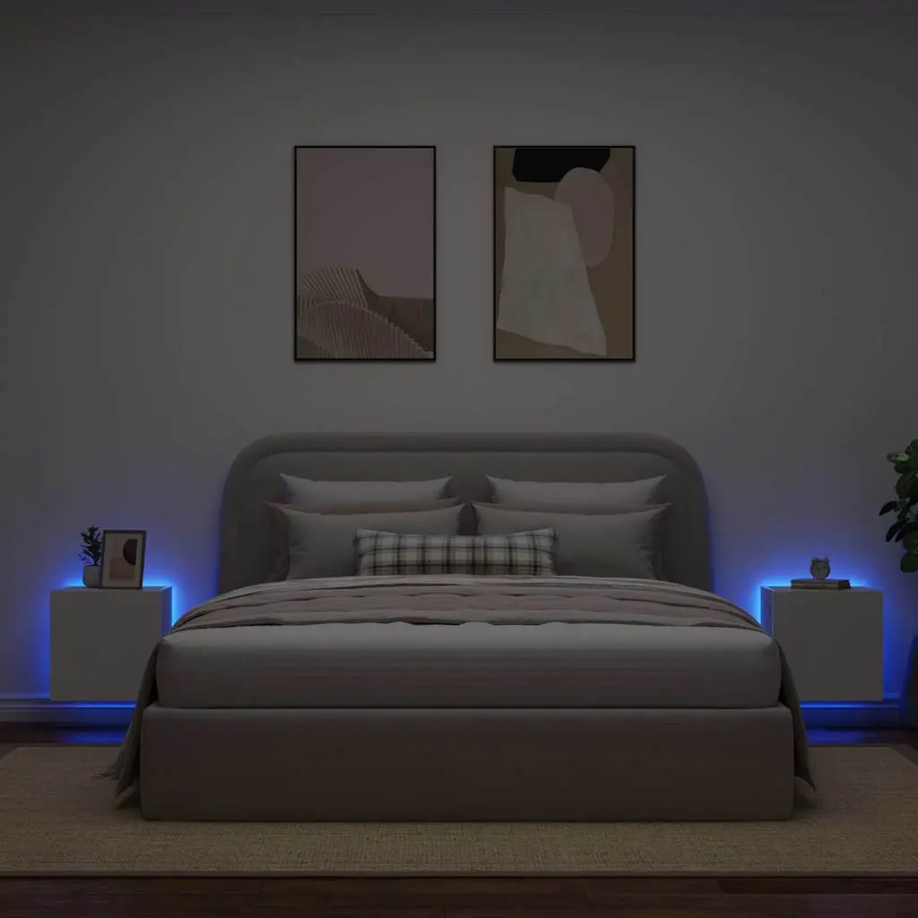 White Floating TV Cabinets with Customizable LED