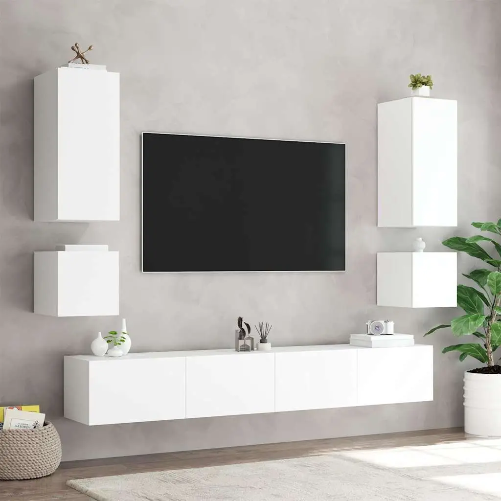 White Floating TV Cabinets with Customizable LED