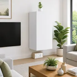 Compact White Floating Media Unit with LED Lighting