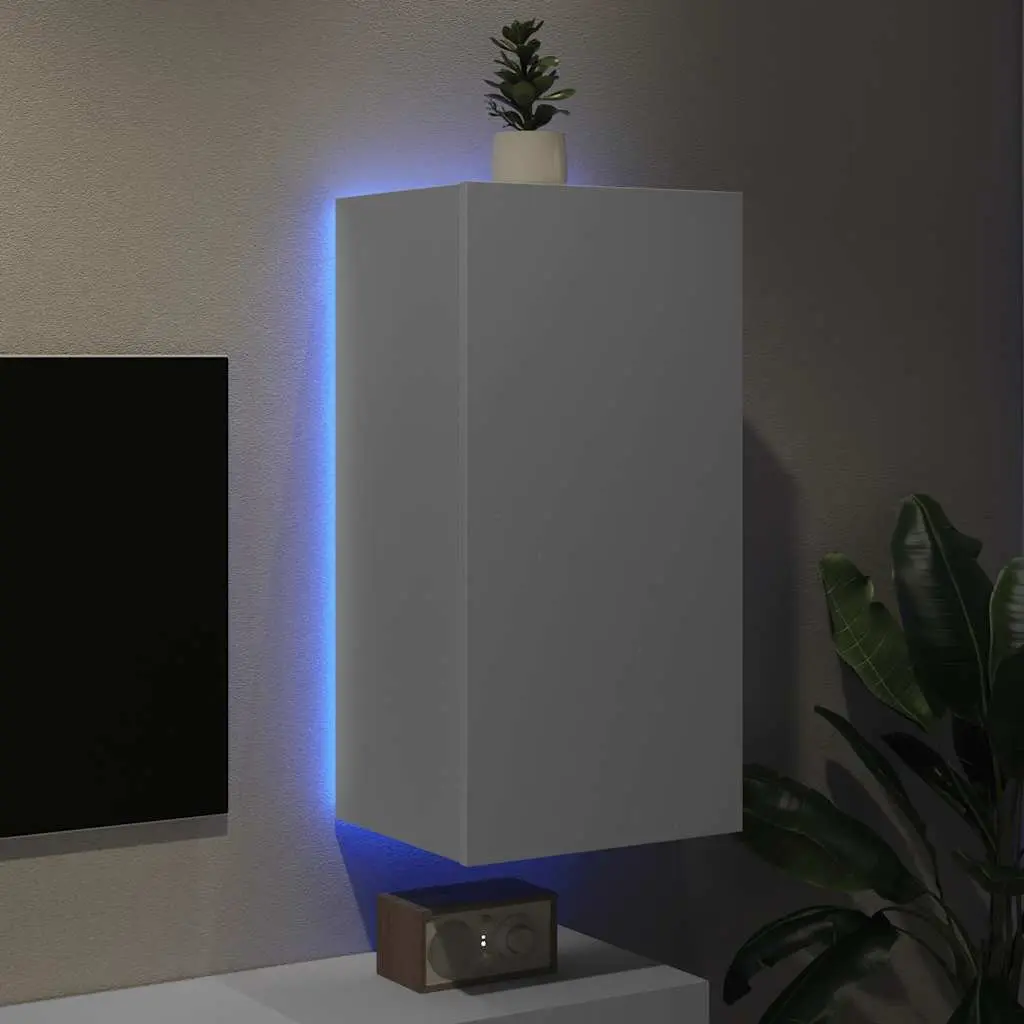 White Floating Media Unit with LED Lighting