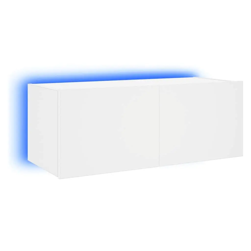White TV Wall Cabinet 80x35x31cm with RGB LED Lights Floating Media Unit Storage