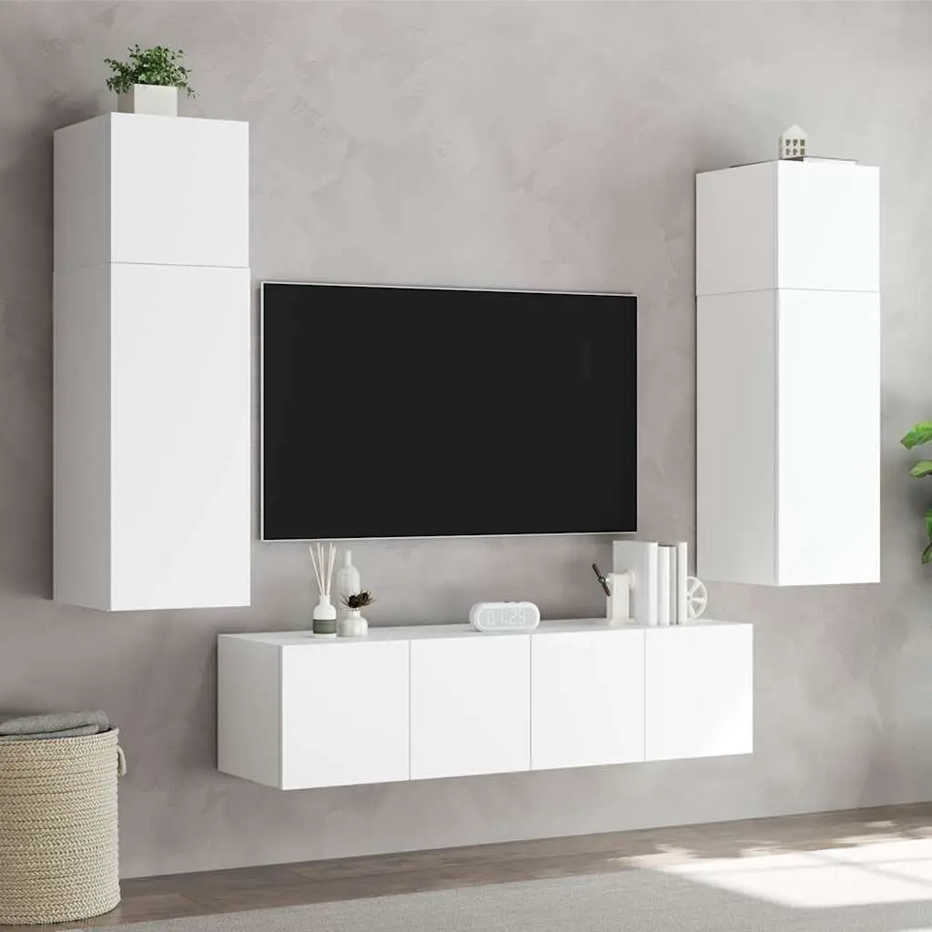 White TV Wall Cabinet 80x35x31cm with RGB LED Lights Floating Media Unit Storage