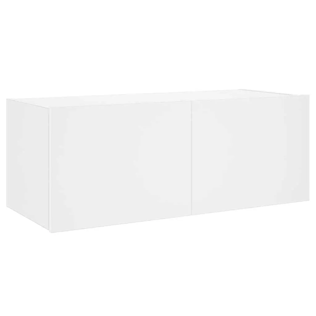 White TV Wall Cabinet 80x35x31cm with RGB LED Lights Floating Media Unit Storage