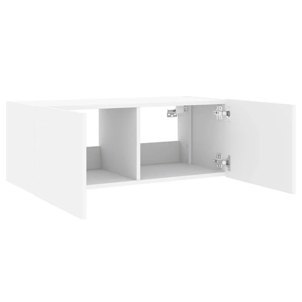 White TV Wall Cabinet 80x35x31cm with RGB LED Lights Floating Media Unit Storage