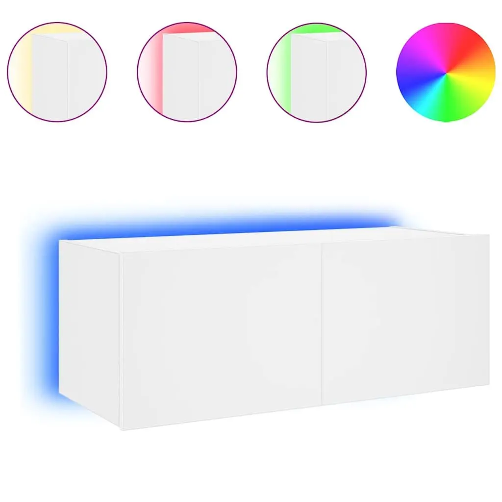 White TV Wall Cabinet 80x35x31cm with RGB LED Lights Floating Media Unit Storage