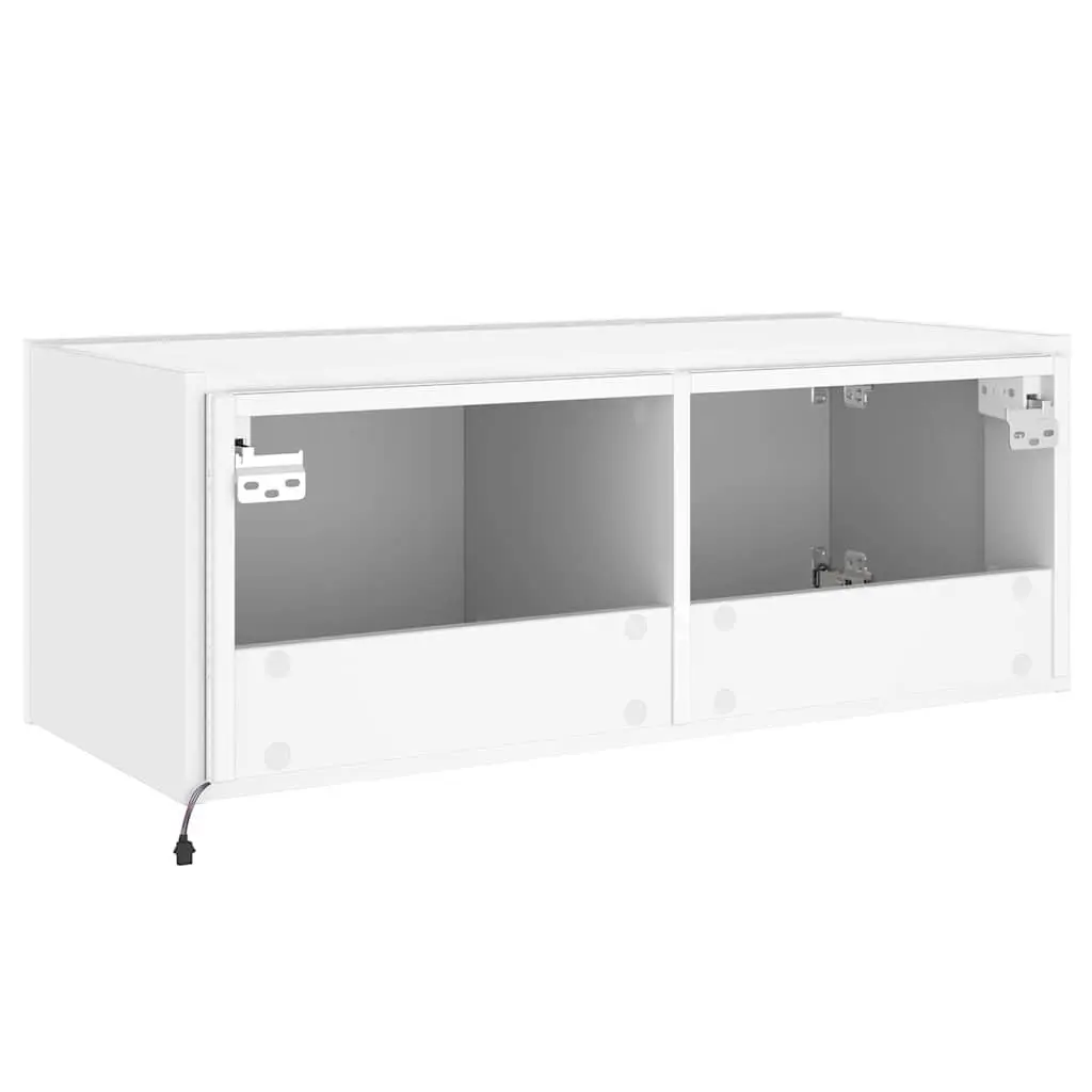 White TV Wall Cabinet 80x35x31cm with RGB LED Lights Floating Media Unit Storage