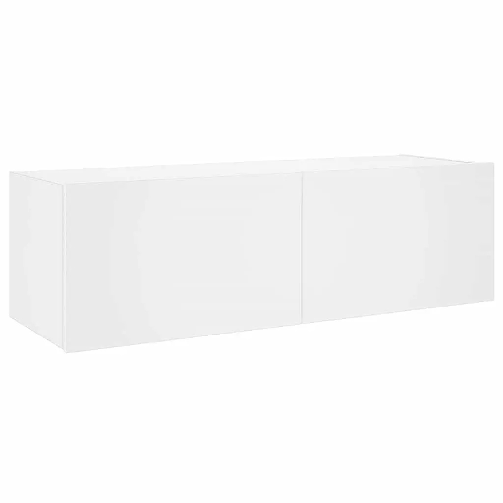 Wall-Mounted TV Cabinet White RGB LED Lights Storage Unit 100x35x31cm Engineered Wood