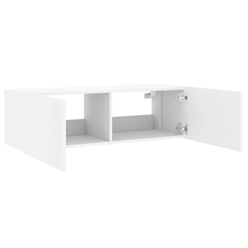 Wall-Mounted TV Cabinet White RGB LED Lights Storage Unit 100x35x31cm Engineered Wood
