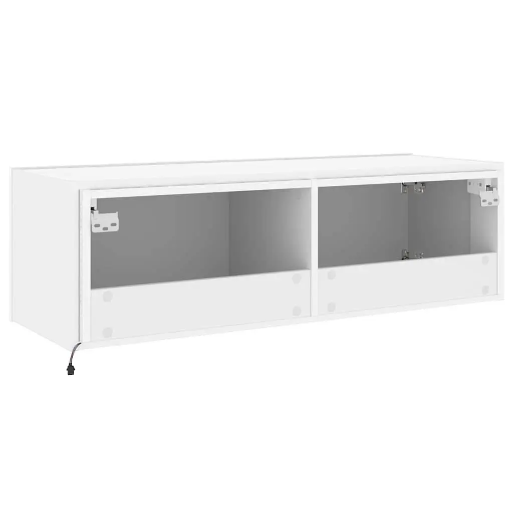 Wall-Mounted TV Cabinet White RGB LED Lights Storage Unit 100x35x31cm Engineered Wood