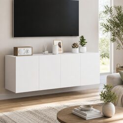 Compact and Modern White TV Wall Cabinets with LED Lights