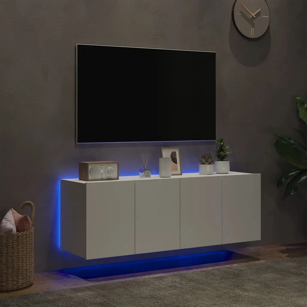 TV Wall Cabinets White 60 x 35 x 41 cm RGB LED Lights 2 pcs Floating Storage Unit