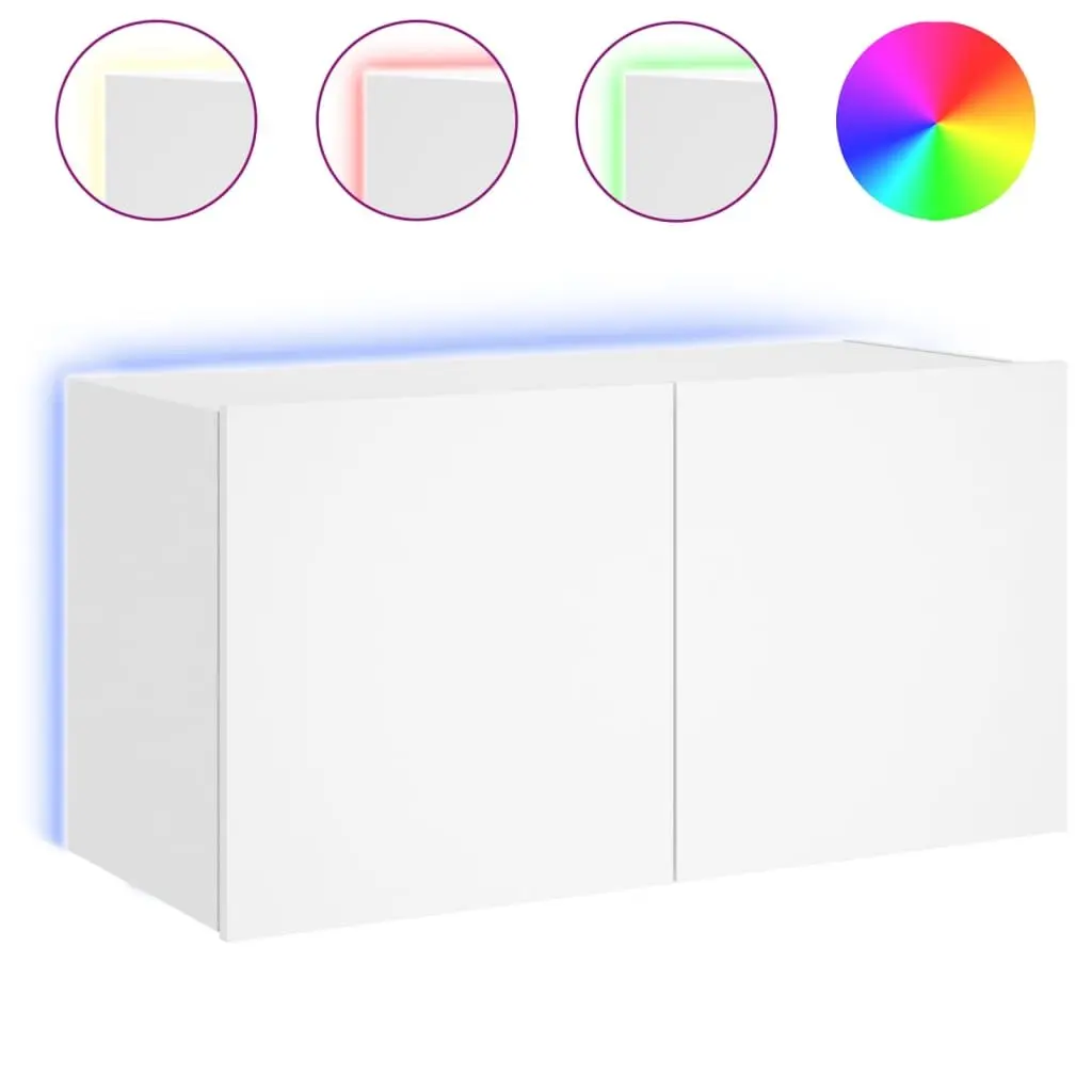 TV Wall Cabinet White LED Lights Storage Unit Floating Media Console Shelf