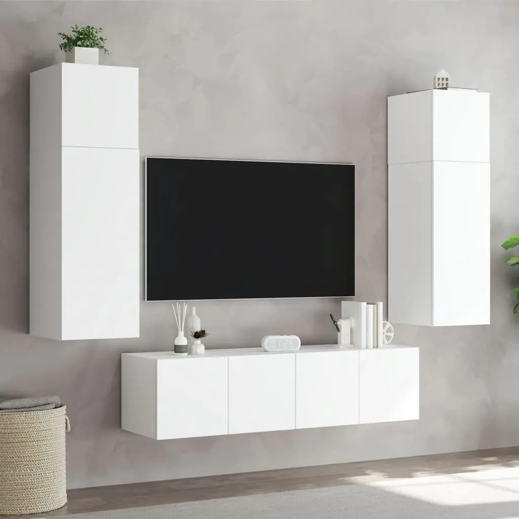 TV Wall Cabinet White LED Lights Storage Unit Floating Media Console Shelf