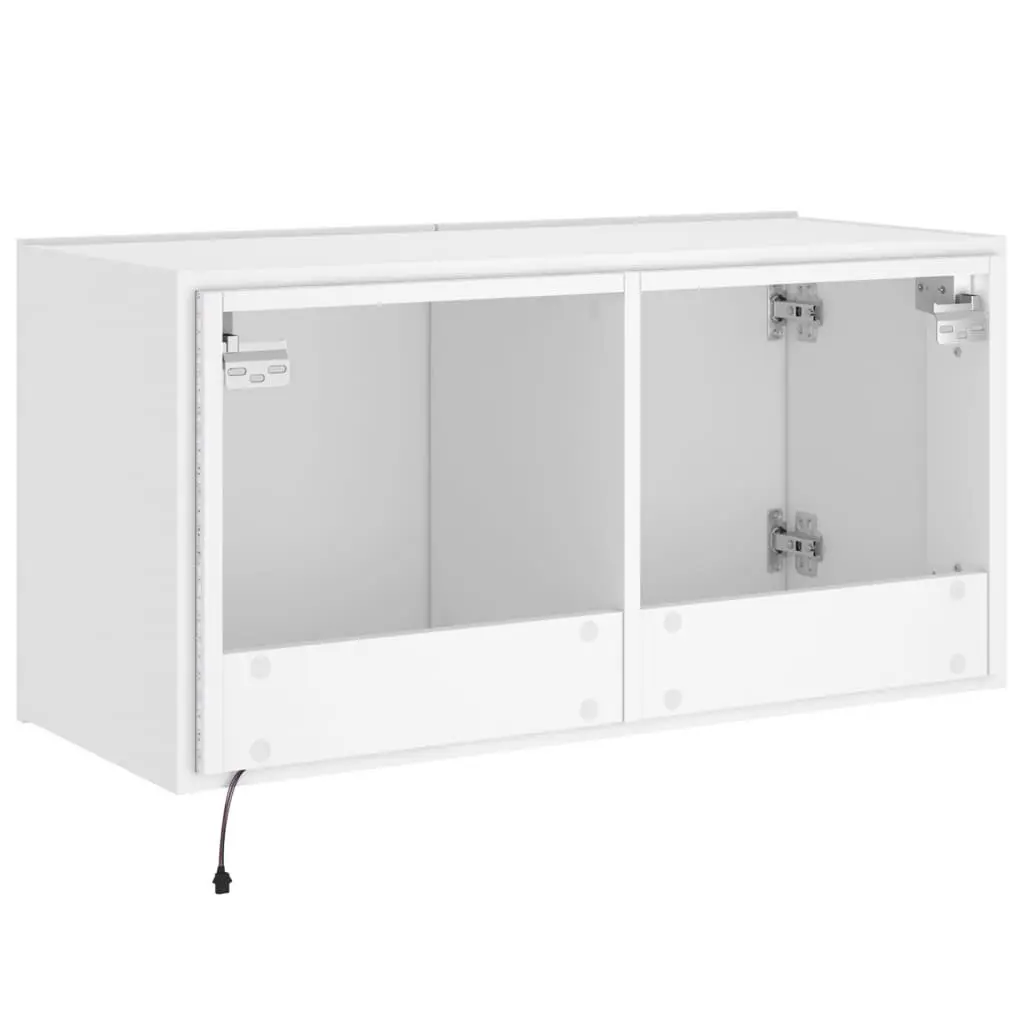 TV Wall Cabinet White LED Lights Storage Unit Floating Media Console Shelf