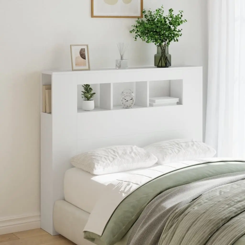 LED Headboard White 120cm Engineered Wood RGB Lights Storage Display