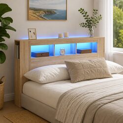 Compact LED Headboard 160cm in Brown with RGB Options