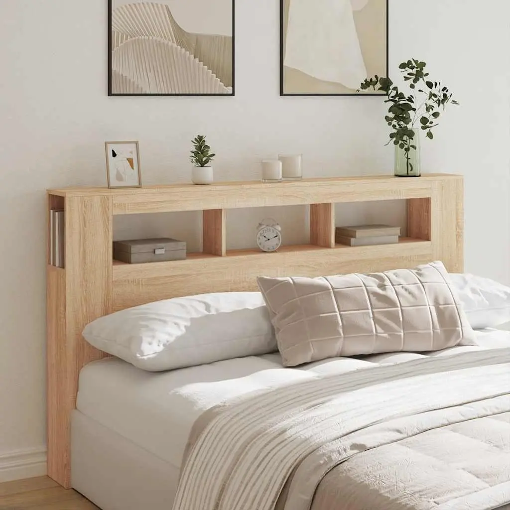 RGB LED Headboard Brown 180cm Engineered Wood Flat Top Surface for Bedroom Use