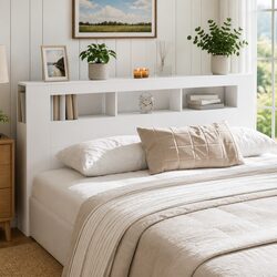 LED Headboard White 200cm Engineered Wood Bed Frame Modern Bedroom Furniture