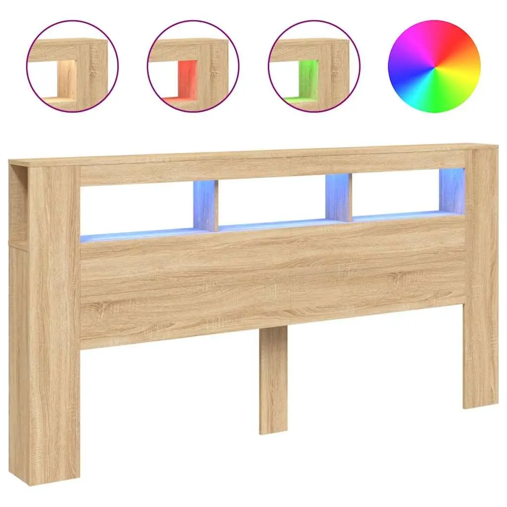 LED Headboard Brown 200cm Engineered Wood with RGB Lights and Storage