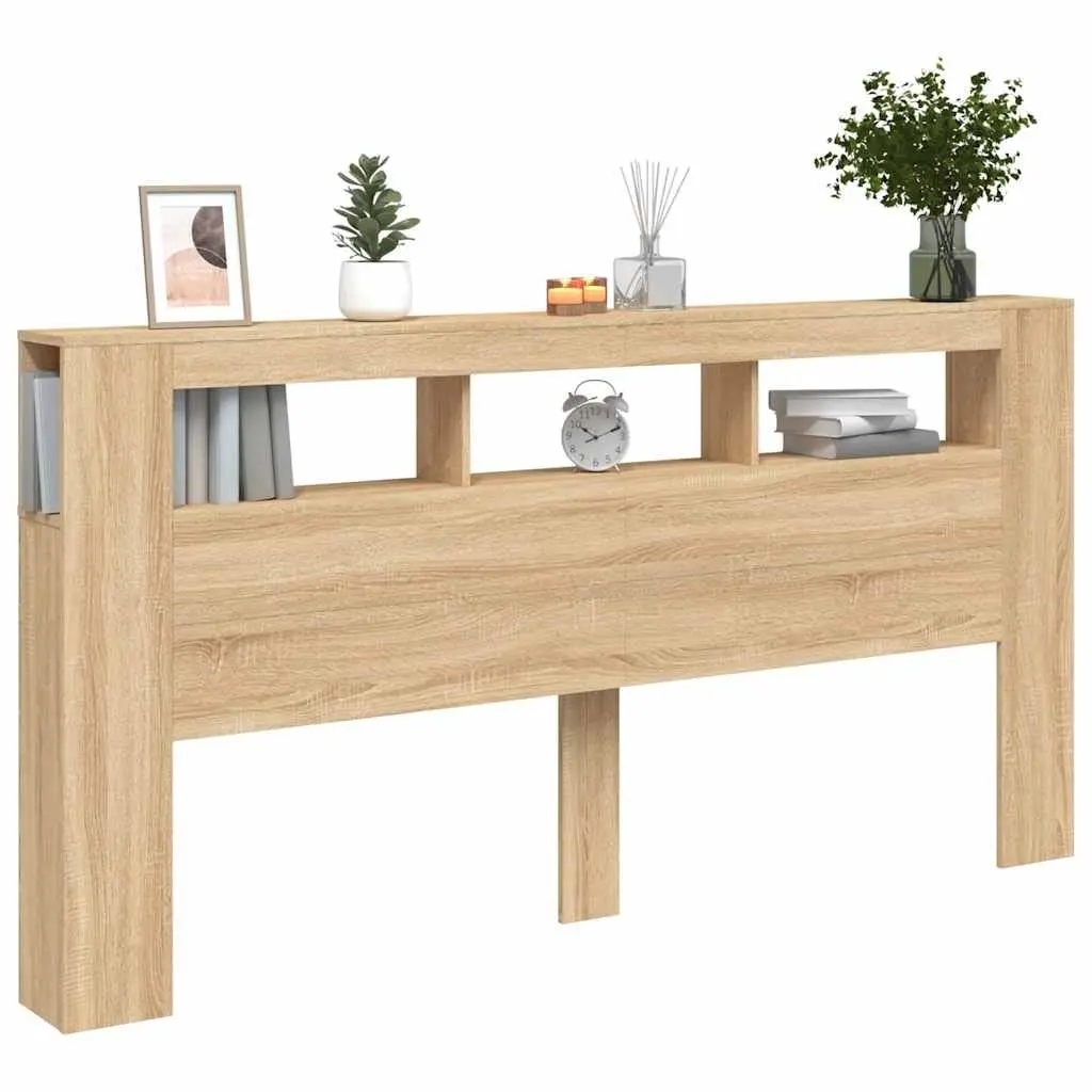 LED Headboard Brown 200cm Engineered Wood with RGB Lights and Storage