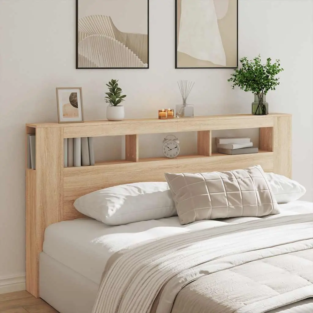 LED Headboard Brown 200cm Engineered Wood with RGB Lights and Storage