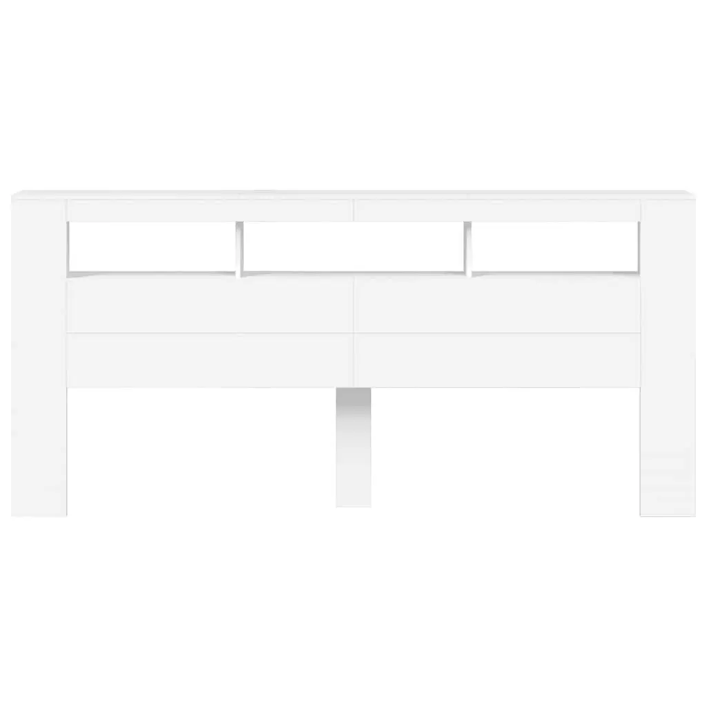 LED Headboard White 220 cm Modern Bedroom Engineered Wood RGB Lighting Storage