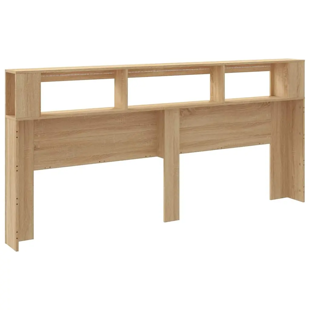 LED Headboard Brown 220cm Engineered Wood RGB Lights Storage Display