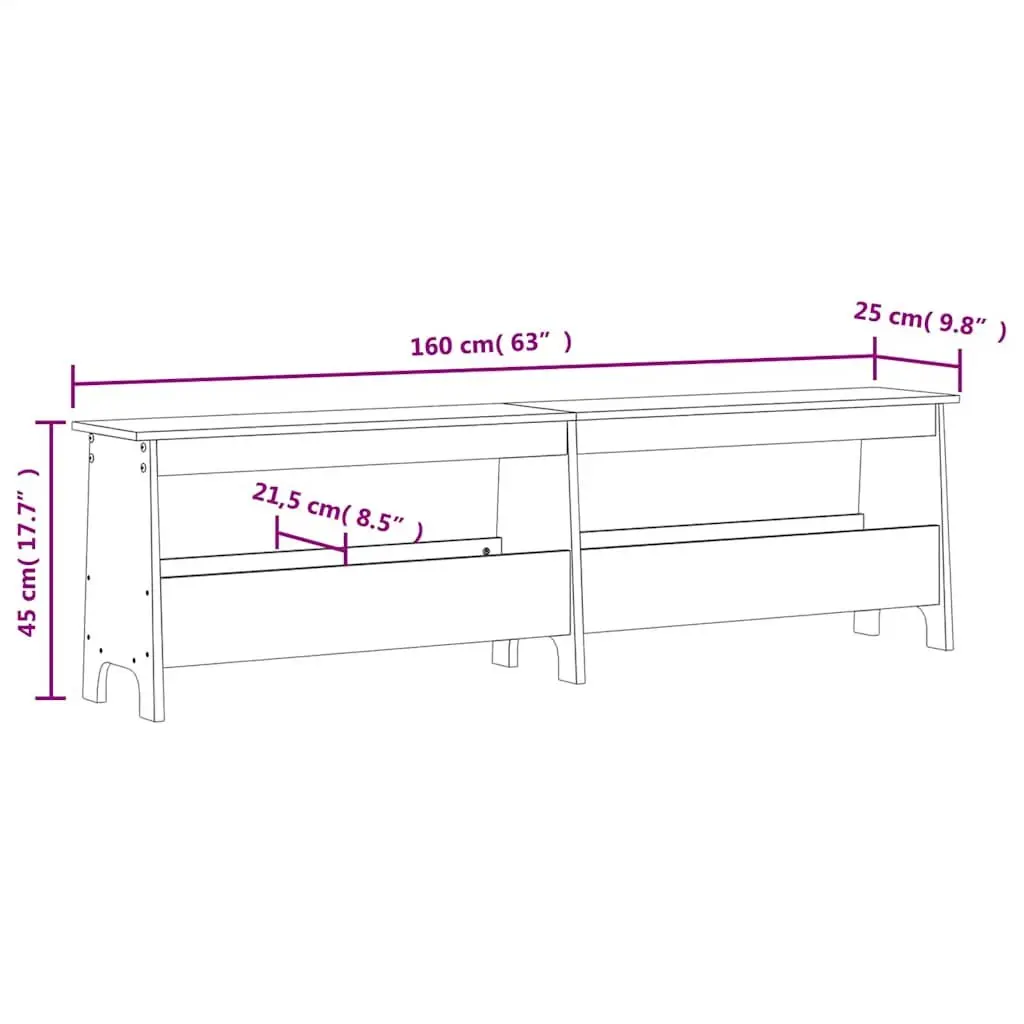 Hall Bench Brown 160cm Solid Wood Pine Storage Entryway Furniture
