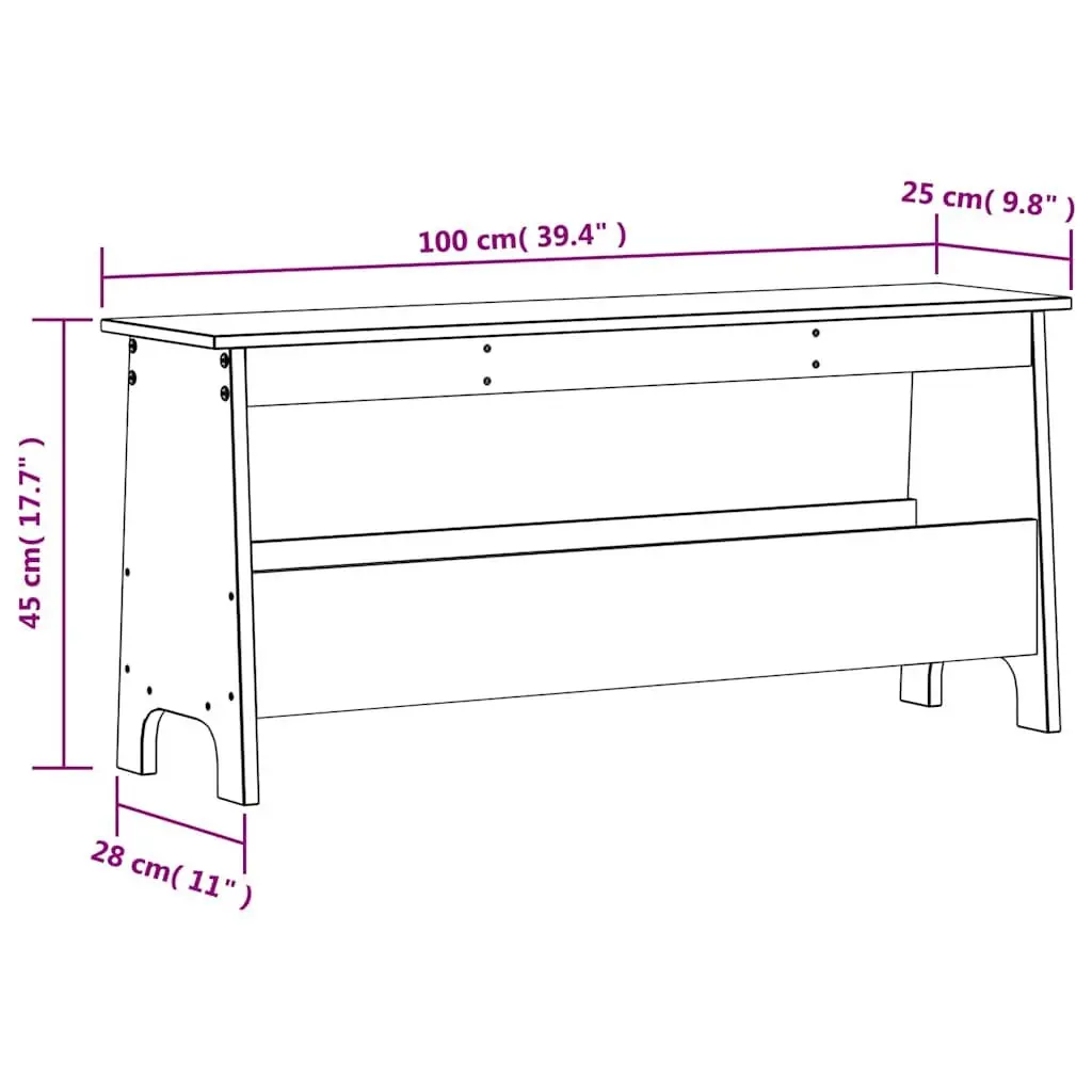 Hall Bench Brown 100x28x45cm Solid Wood Storage Entryway Furniture