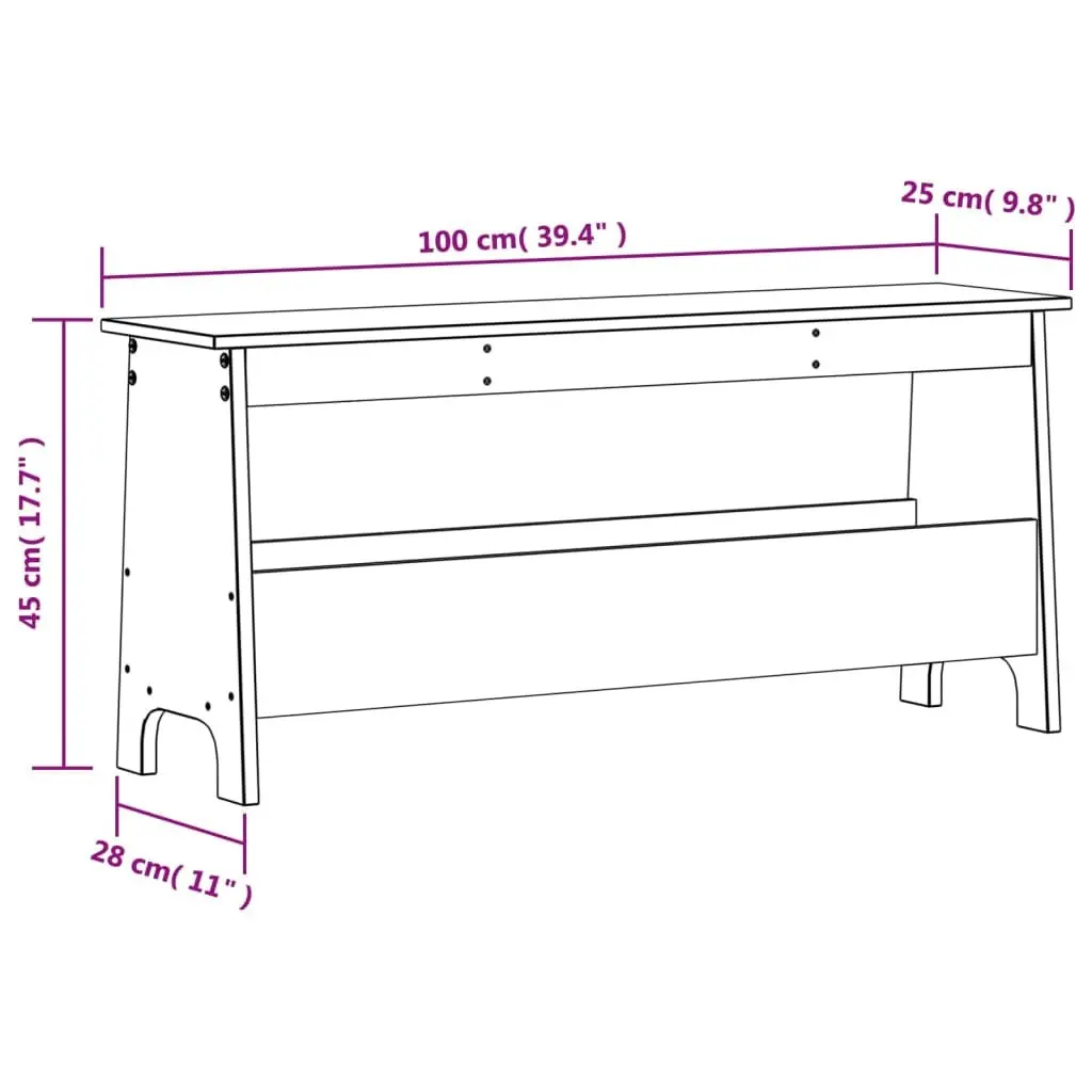 Wooden Hall Bench White 100x28x45 cm Storage Seating Pine Wood