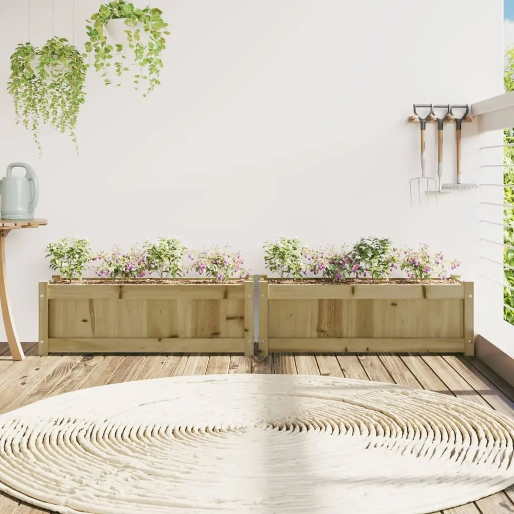 Wooden Garden Planters Brown 2 Piece Impregnated Pine Outdoor Patio Flower Pot Box