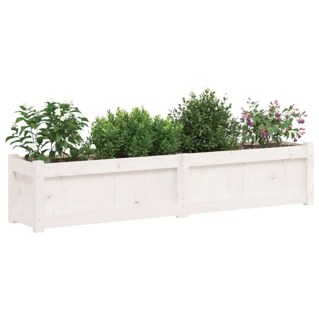 Garden Planter Box White Solid Pine Wood Outdoor Patio 150 x 31 x 31 cm Ample Planting Space