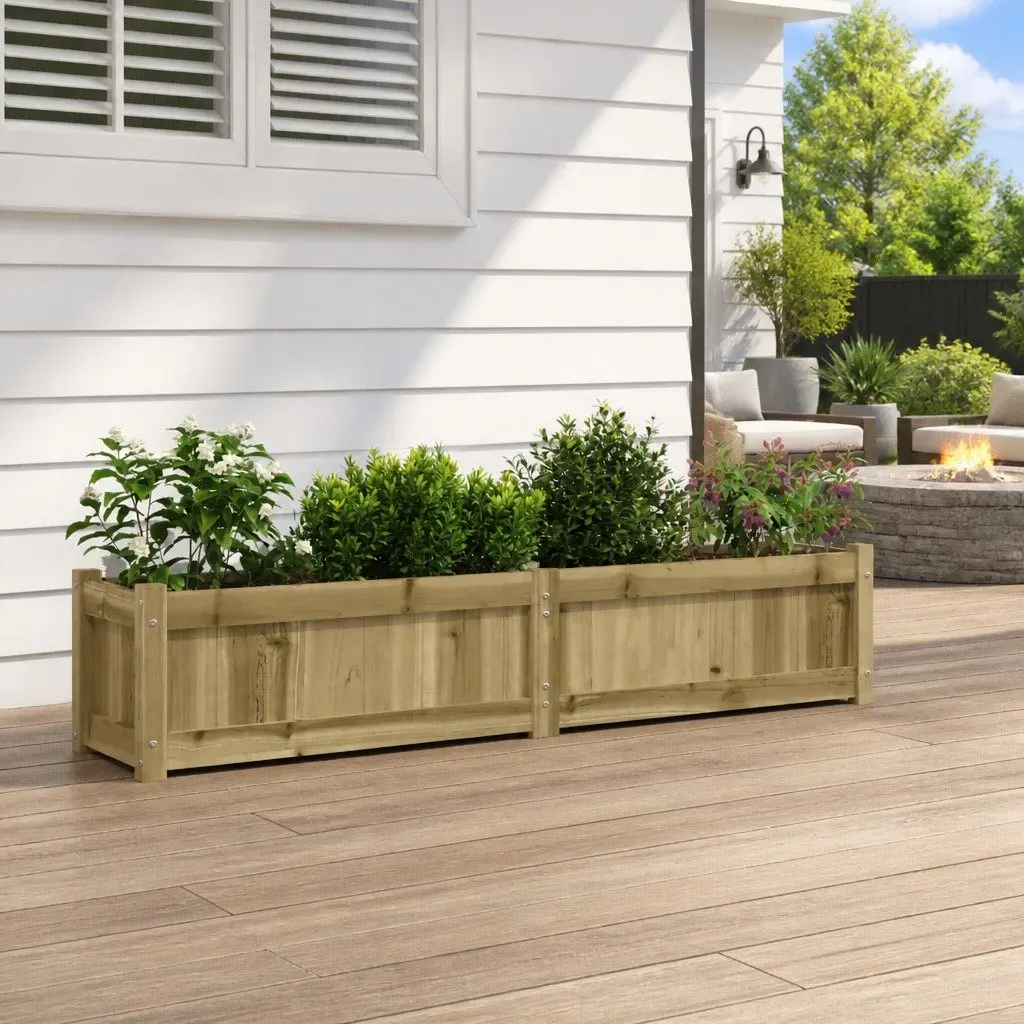 Garden Planter Box Brown 150x31x31 cm Impregnated Pine Wood Raised Bed Outdoor