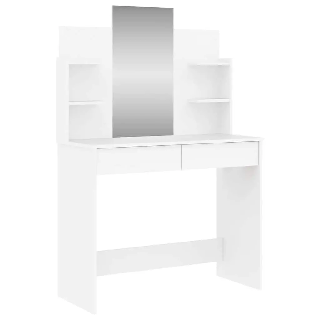 Dressing Table White with Mirror 2 Drawers 4 Shelves