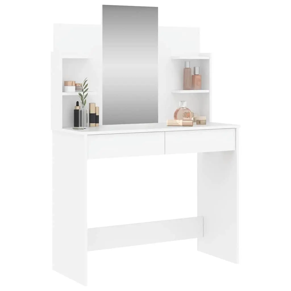 Dressing Table White with Mirror 2 Drawers 4 Shelves