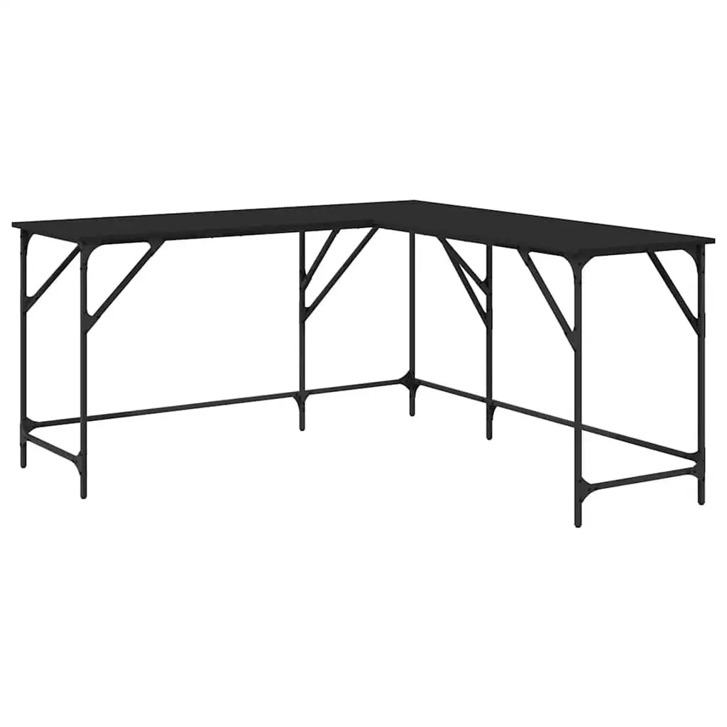 L-Shaped Desk Black Corner Computer Workstation Industrial Metal Frame Engineered Wood