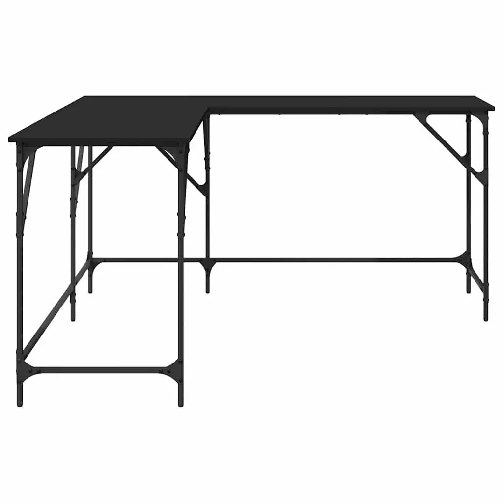 L-Shaped Desk Black Corner Computer Workstation Industrial Metal Frame Engineered Wood