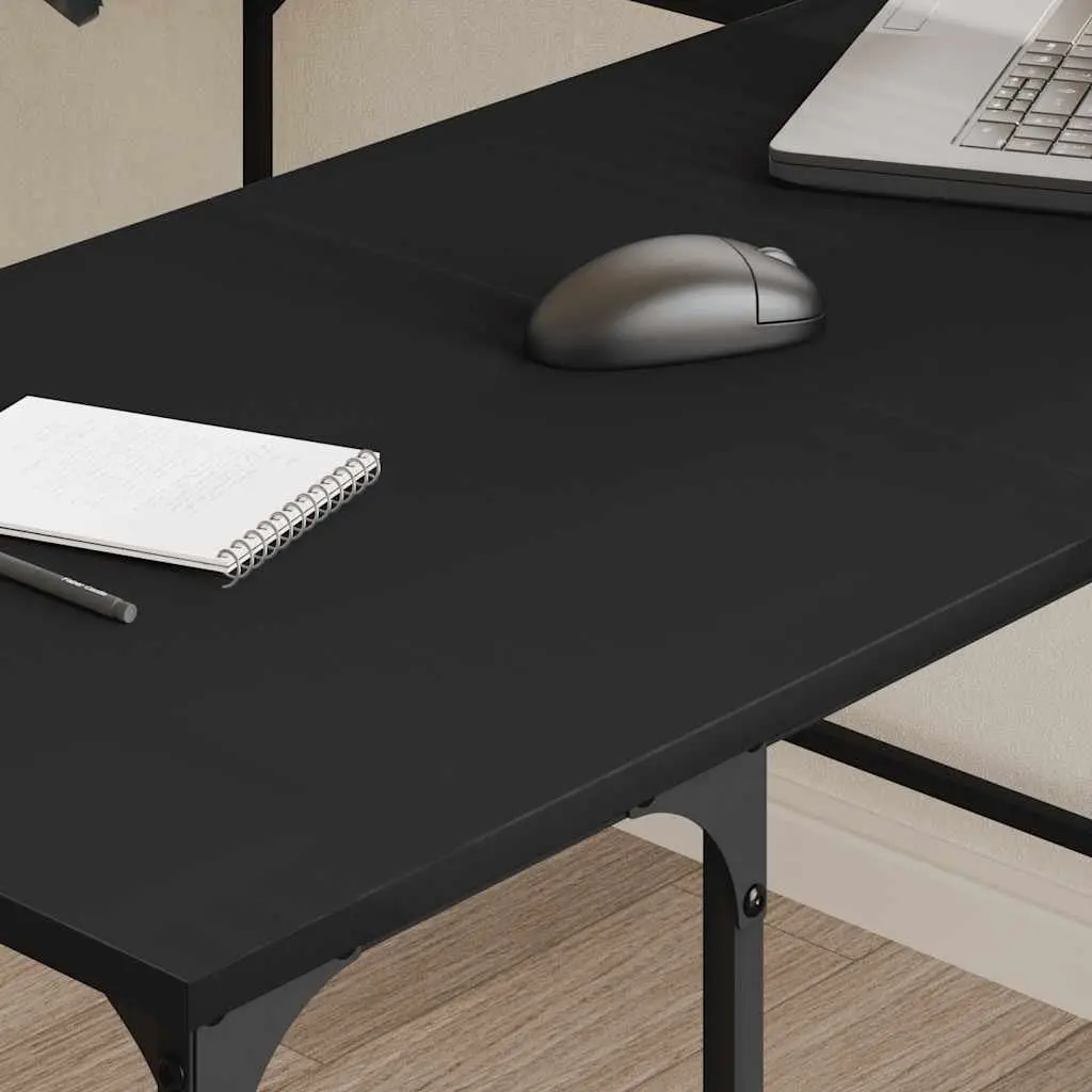 L-Shaped Corner Desk Black 139cm with Integrated Shelves for Storage and Organisation