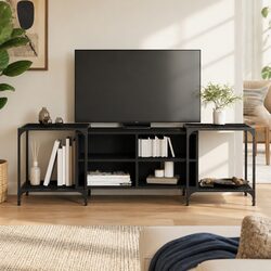 TV Cabinet Black Engineered Wood Media Stand Unit Shelves Storage Console