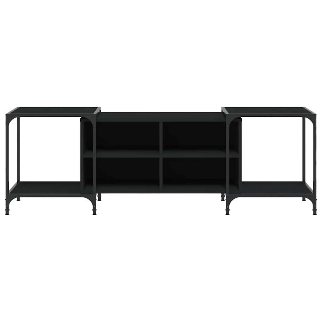 TV Cabinet Black Engineered Wood Media Stand Unit Adjustable Width Storage Shelves