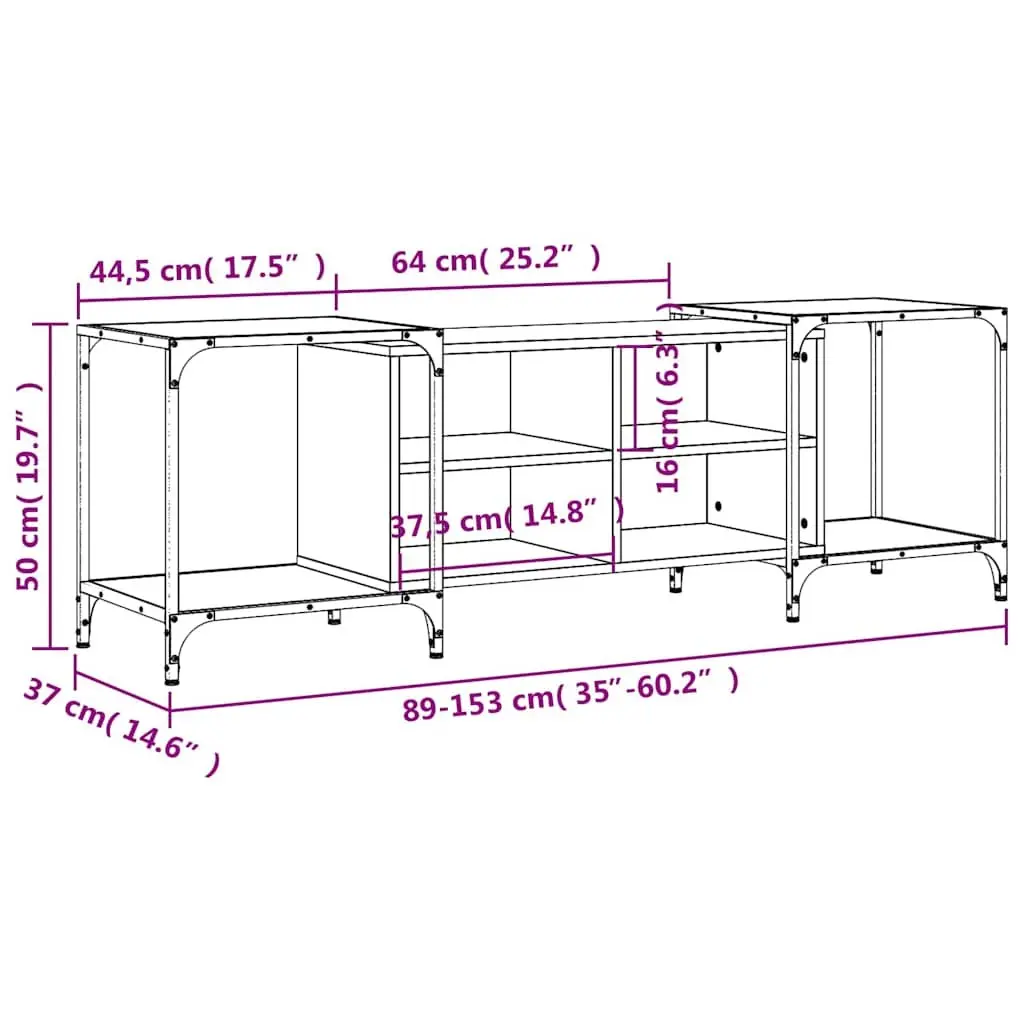 TV Cabinet Black Engineered Wood Media Stand Unit Adjustable Width Storage Shelves