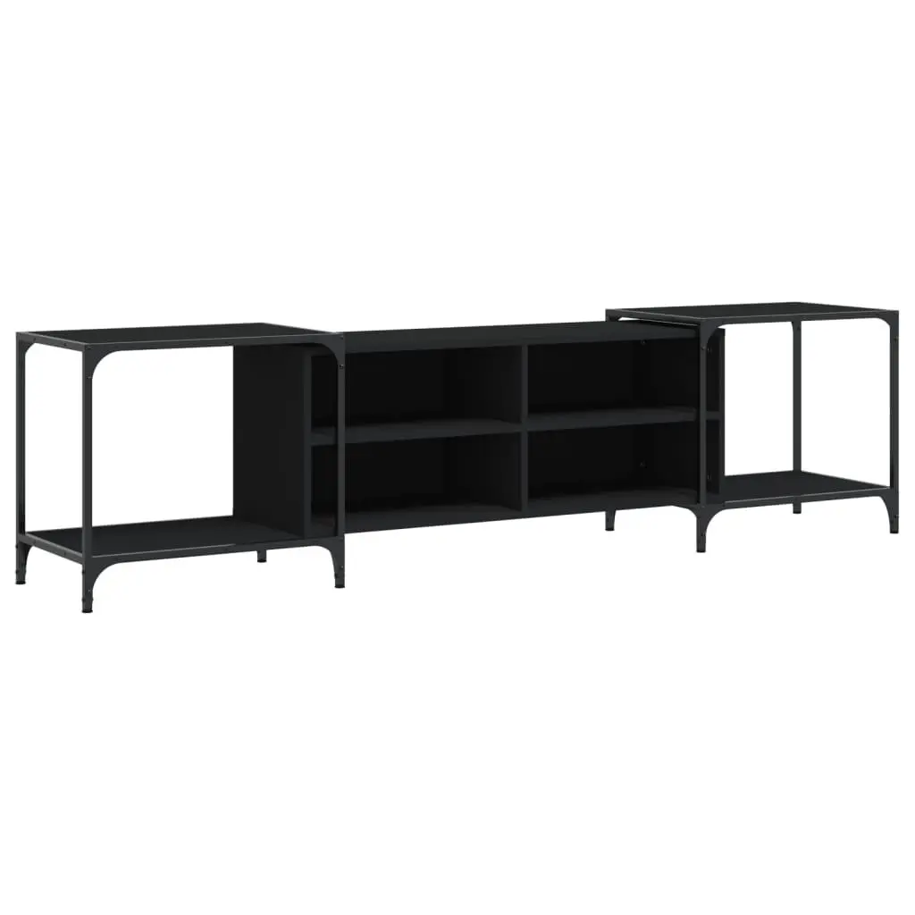 TV Cabinet Black Media Console Engineered Wood Shelves Storage Unit 203x37x50cm